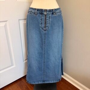 Y2K VENEZIA FRONT ZIPPER DENIM MIDI SKIRT